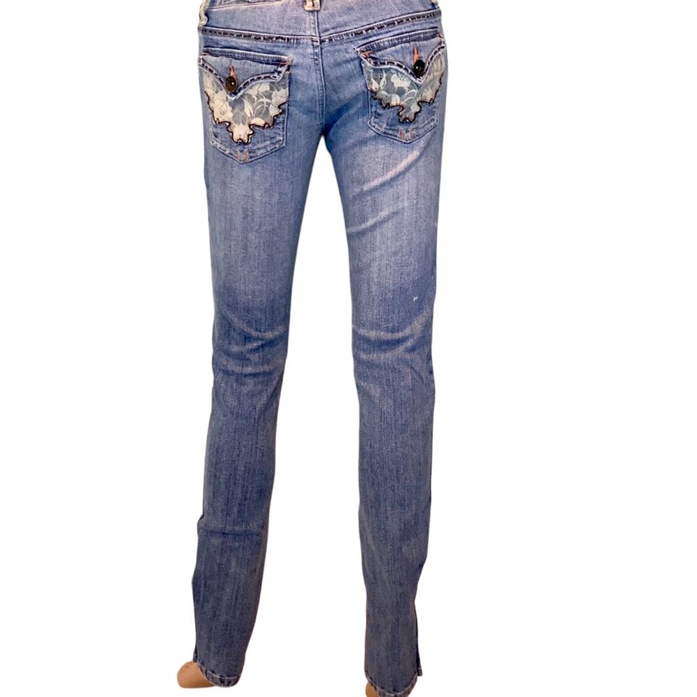 Vintage Farlow Jeans Lace Pocket Bootcut Jeans Sz 3 Medium Wash Stretch Denim